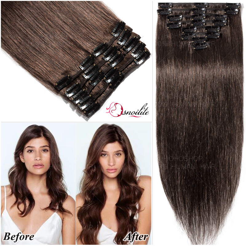 10″-24″ Clip In 100% Real Remy Human Hair Extensions Full Head Ombre 8 Pieces