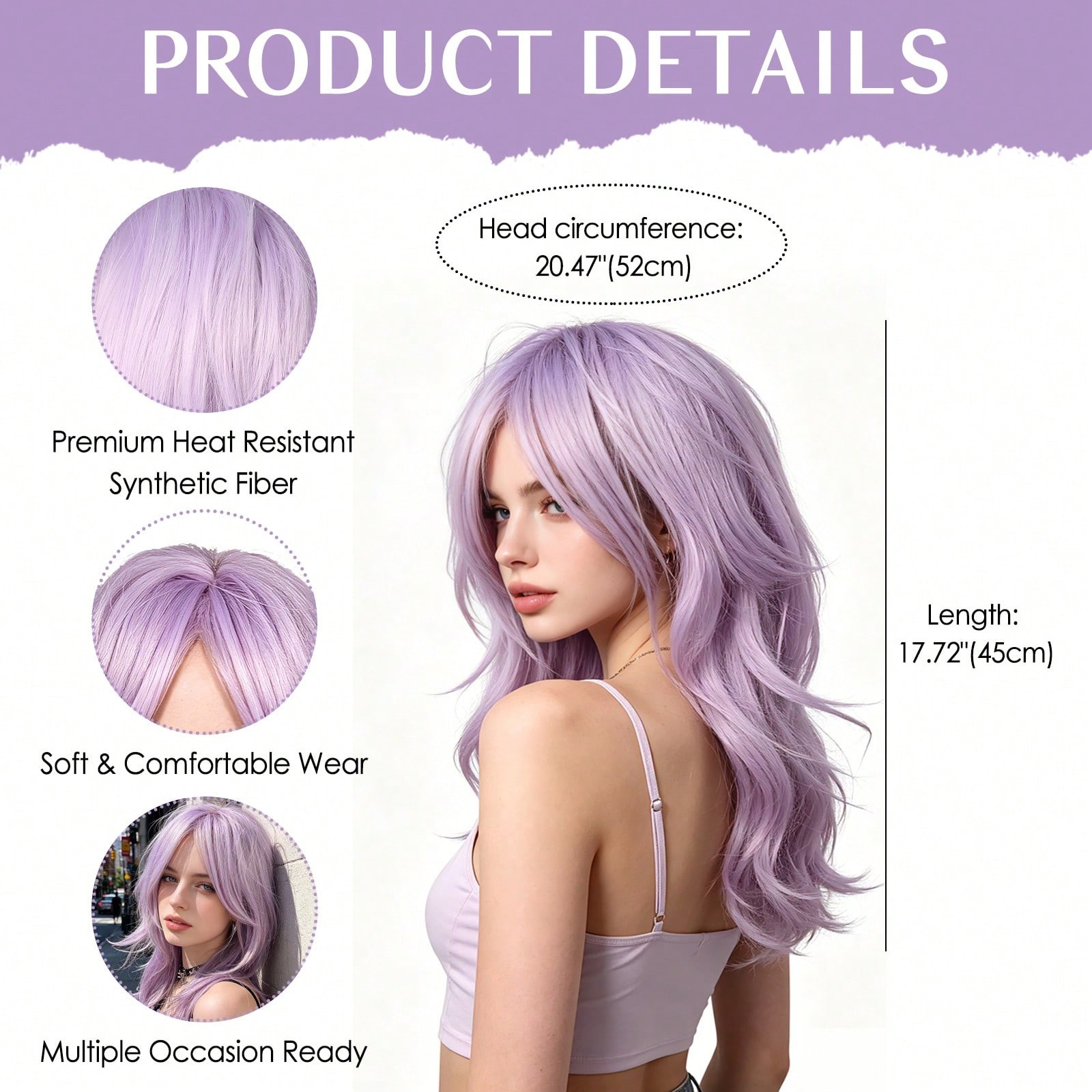 18Inch Long Layered With Bangs Light Purple Synthetic Fiber Shoulder Length Hair