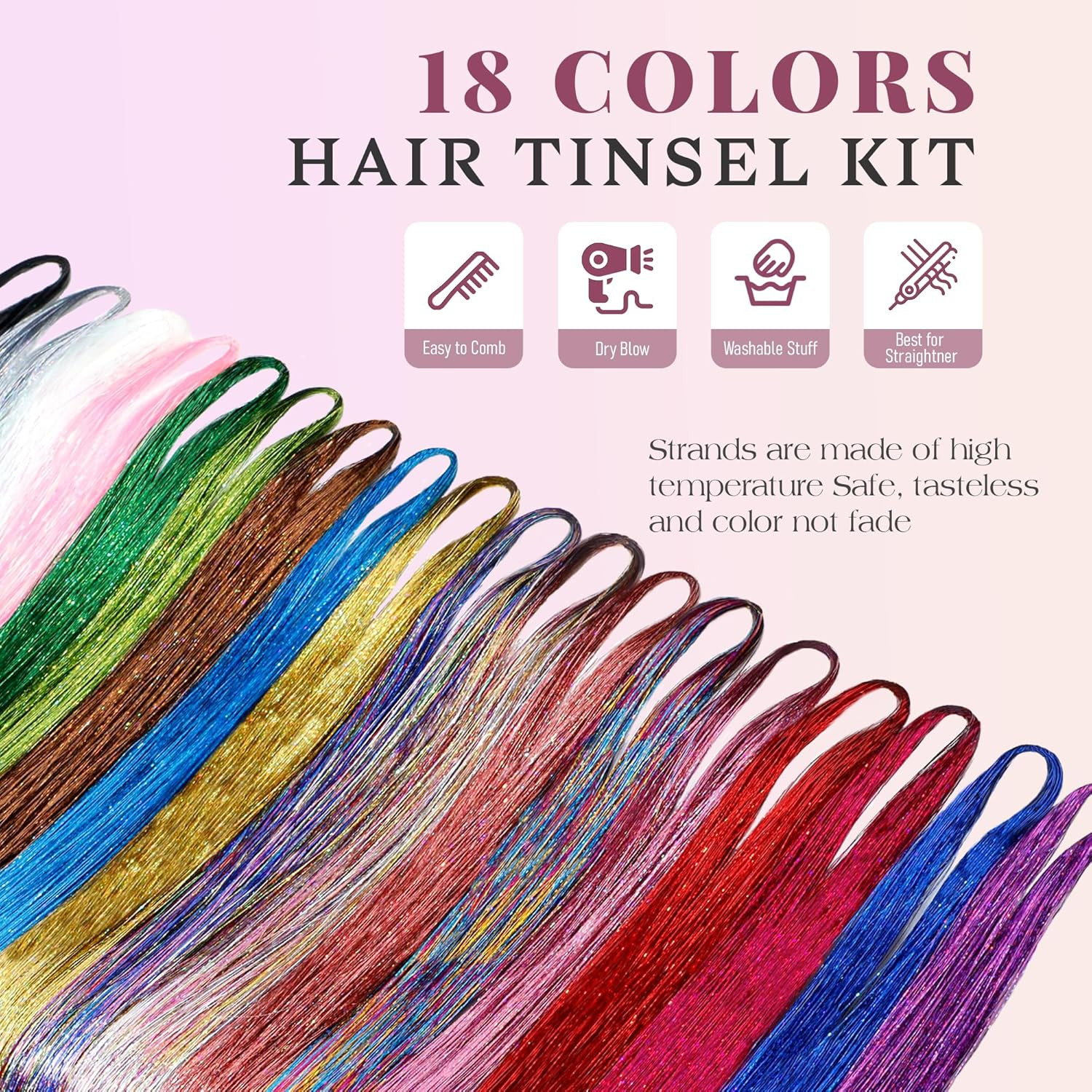 Hair Tinsel, 18 Colors Hair Tinsel Kit for Girls 8600 Strands Fairy Tinsel Hair