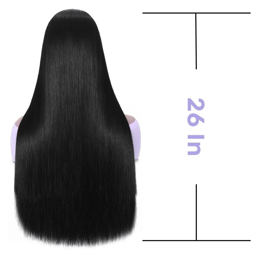 Black Wigs for Women, Middle Part Long Straight Hair Wig 26 inch Heat Resista…