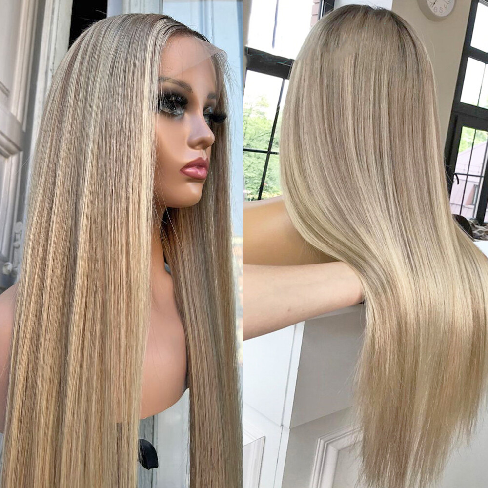 Ash Blonde Highlight Wig Human Hair Transparent Lace Wigs for Women 13×4 Lace