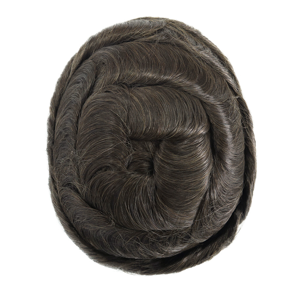 Durable Fine Mono Mens Toupee Human Hair Replacement System Lace Poly Hairpiece