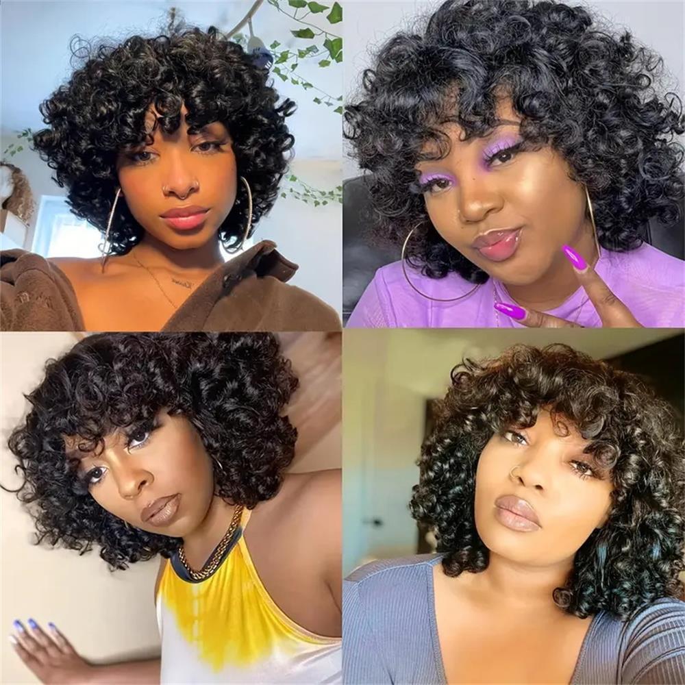 6 Inch Short Curly Human Hair Wigs Loose Bouncy Rose Curly Wigs With Bangs