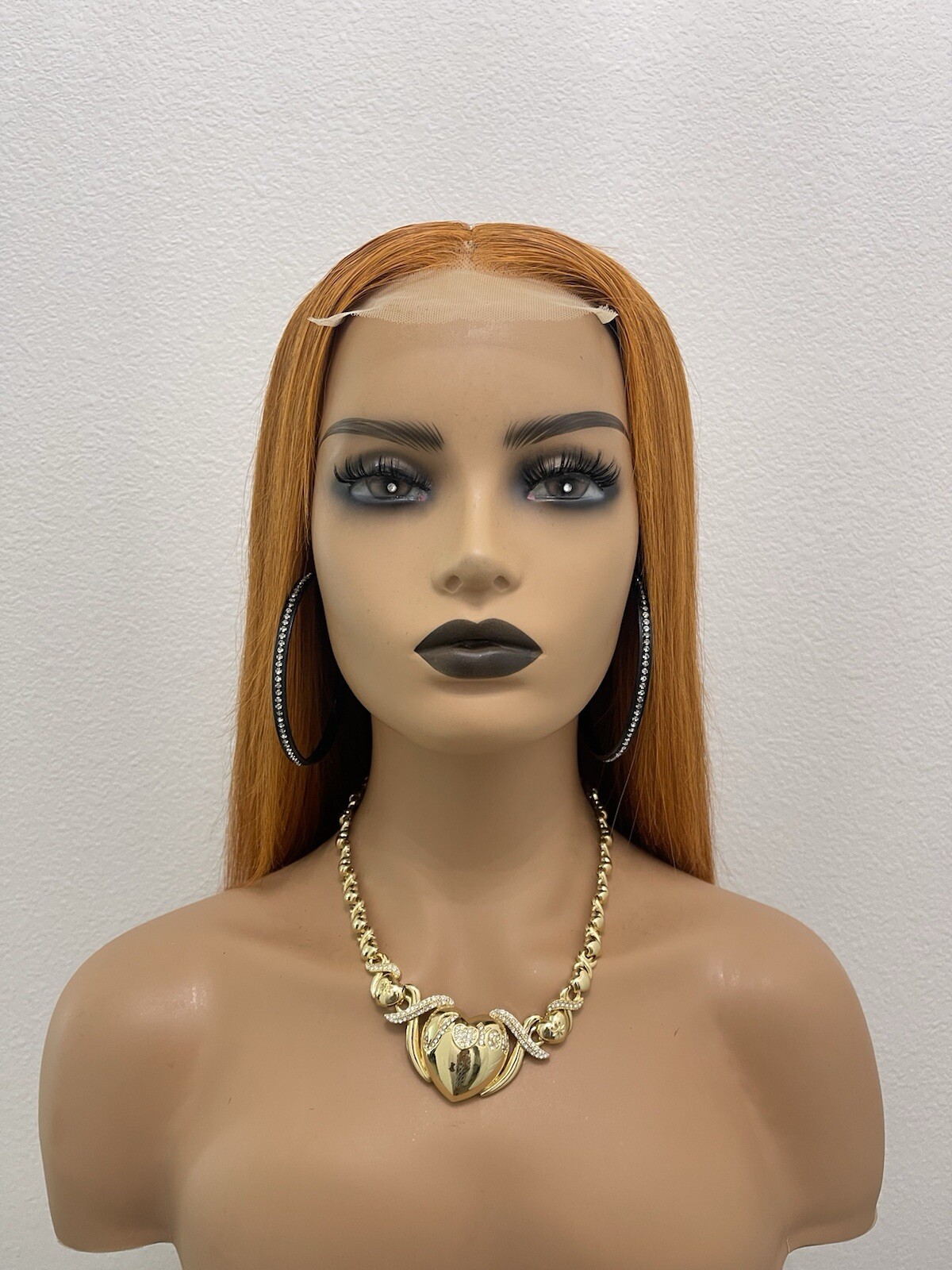 18” 4×4 Lace Closure, Straight Human Hair Wig, Color Similar to Ginger