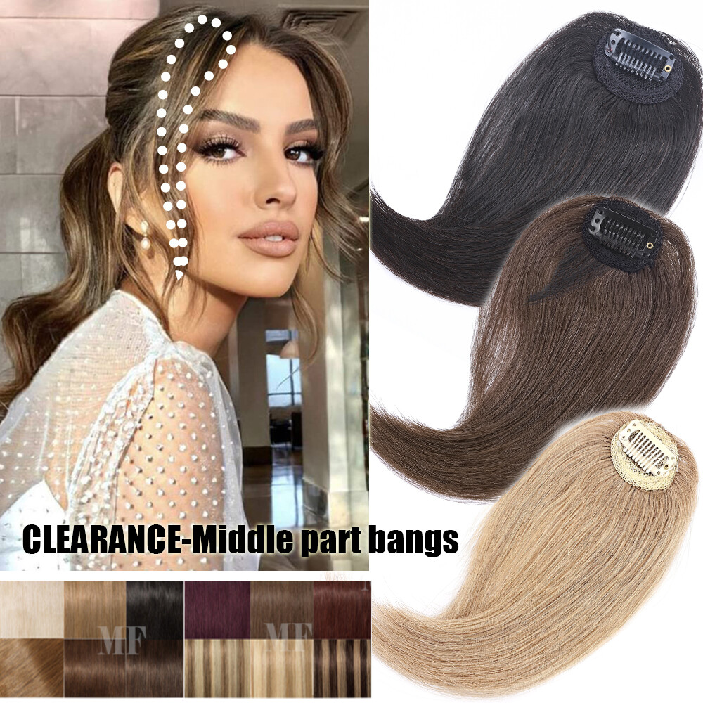 SALE Fringe Bangs Clip In 100% Remy Human Hair Extensions Middle Part Hairpieces