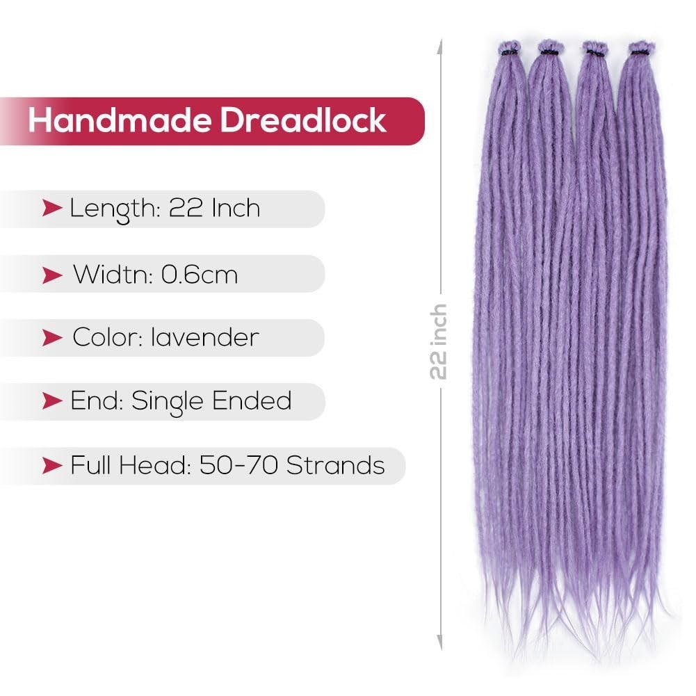22″ Lavender Reggae Style Dreads – 10 Handmade Synthetic Extensions for Girls