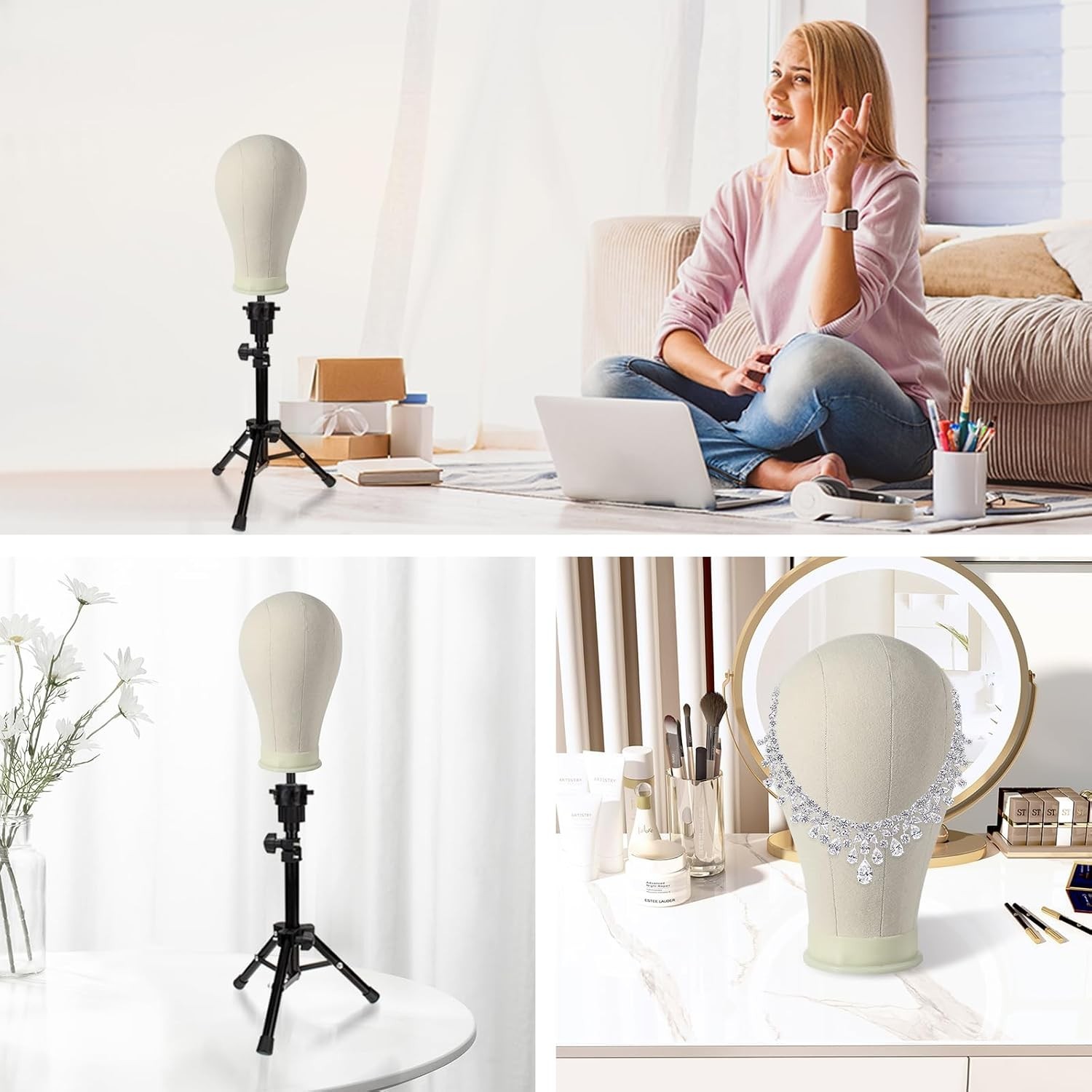Complete Wig Making Kit: 23-Inch Canvas Head with Tripod & Styling Accessories