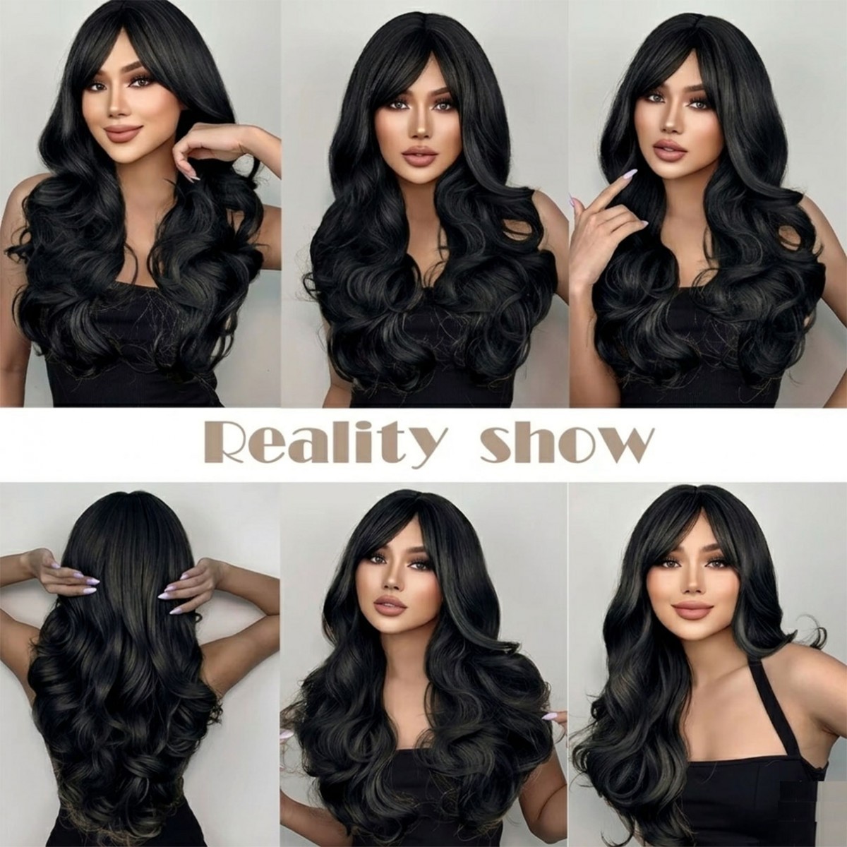 Long Wavy Dress Up Wig With Fringe Black Heat Resistant Synthetic Hair