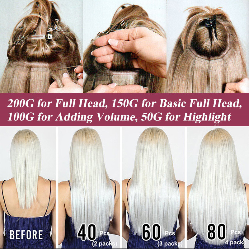 Thick Tape In 100g Balayage Ombre Remy Human Hair Extensions Invisible Skin Weft