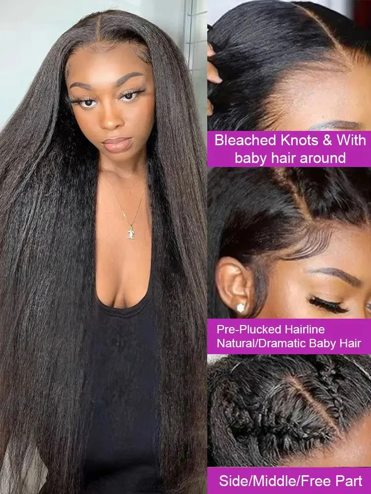 Kinky Straight Human Hair Wig 5×5 Transparent Lace Front 250 Density Remy