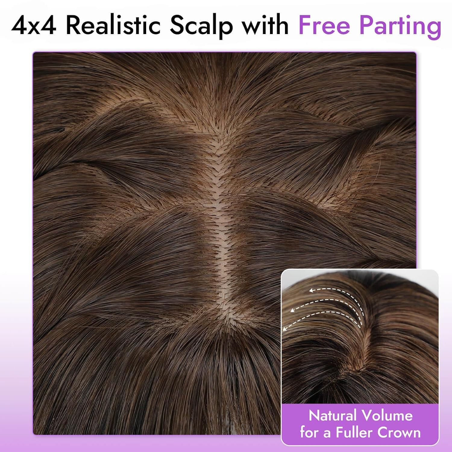 Wig with Bangs for Women Brown Blonde Highlight Straight Face-Framing Layers Hai