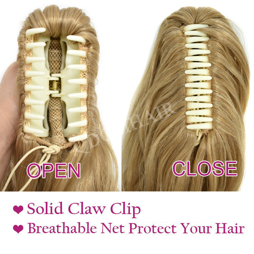 US Thick Long Ponytail Natural Jaw Clip In Hair Extension Curly Wavy Pony Tail