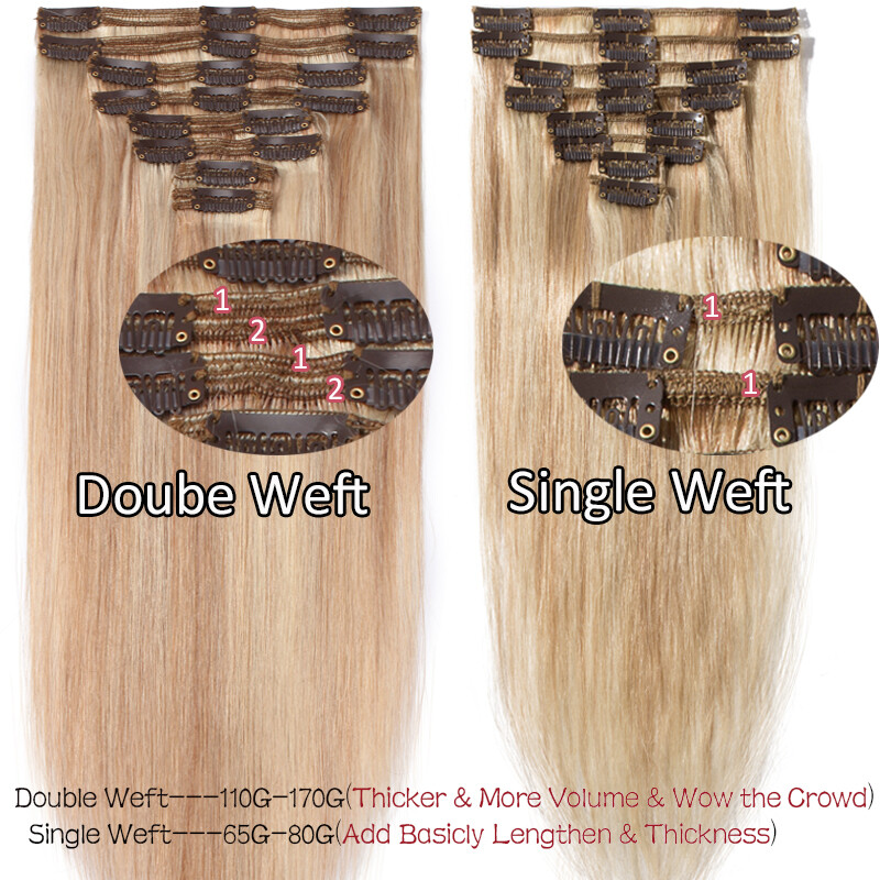 NEW DOUBLE WEFT Clip in Remy Human Hair Extensions Real Thick Full Head Balayage