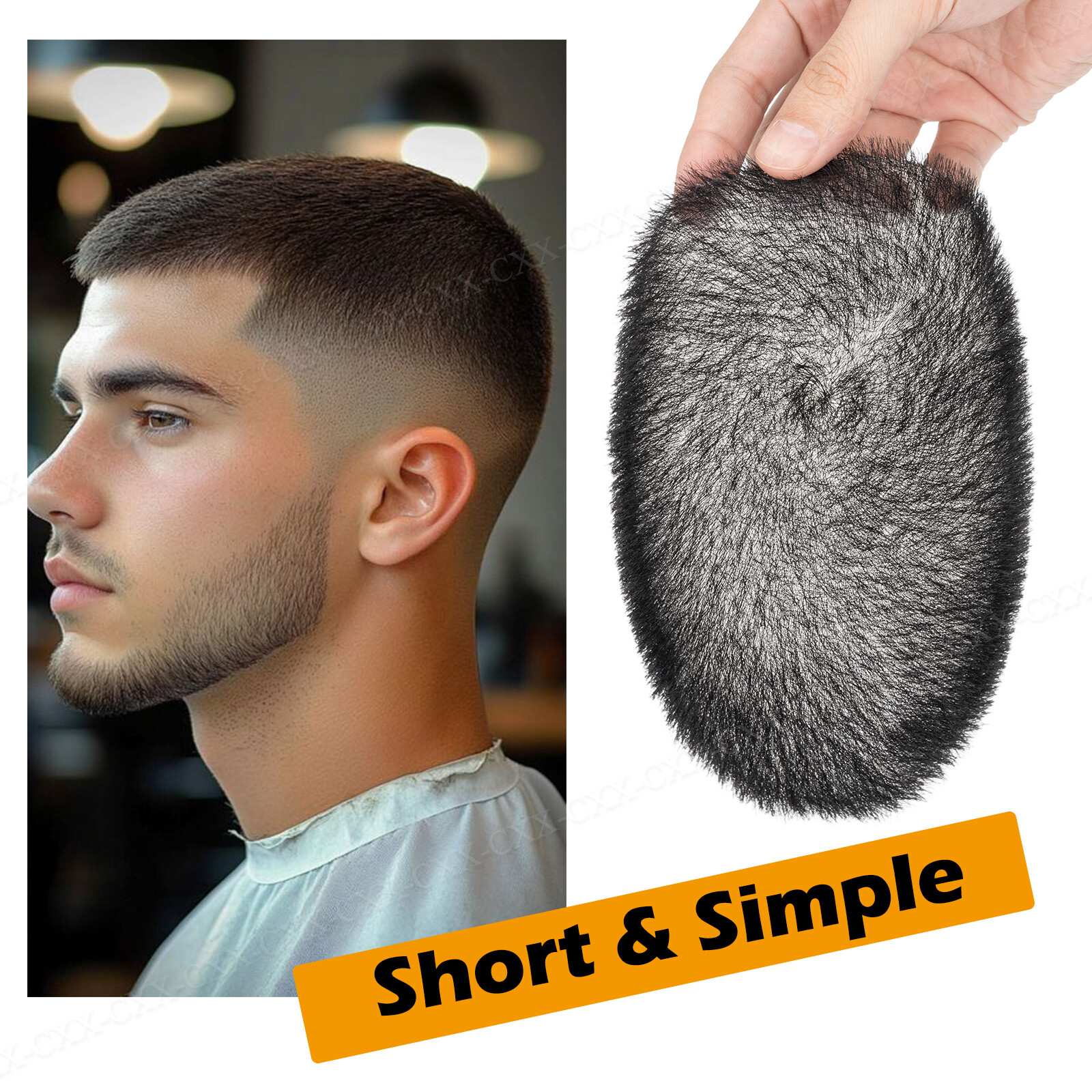 Mens Toupee Hairpiece 100% Human Hair System Replacement Skin PU Short Buzz Cut