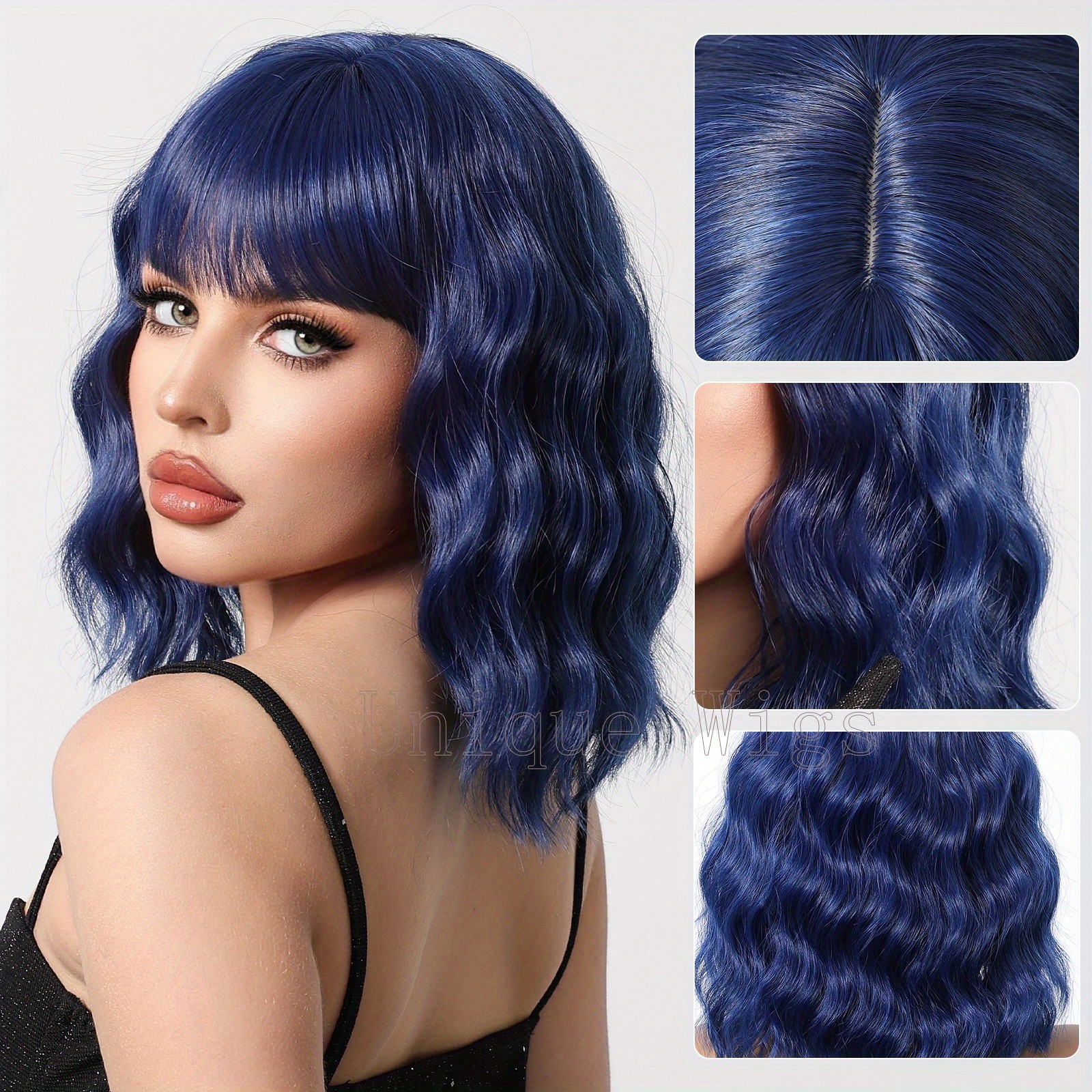 14in Colorful Short Wavy Bob Wig Bangs Synthetic Hair Wig Cosplay Party Fashion