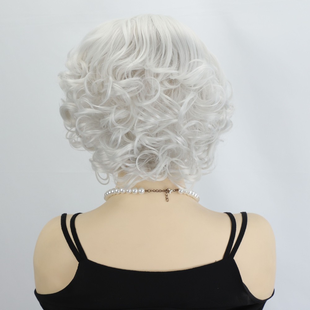 White Wavy Wig Vintage Style for Women Heat Resistant Synthetic Full Cosplay