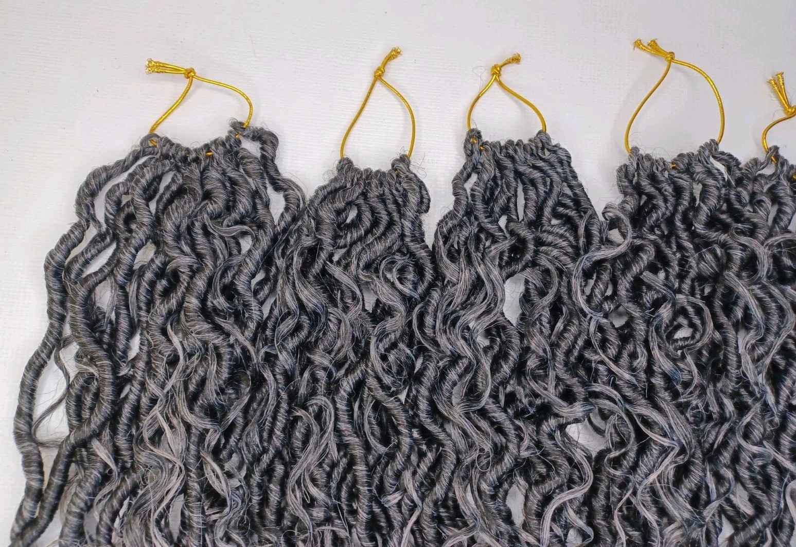14 Inch Black & Grey Ombre Synthetic Hair Curly 5 Bundles 60 Strands Total