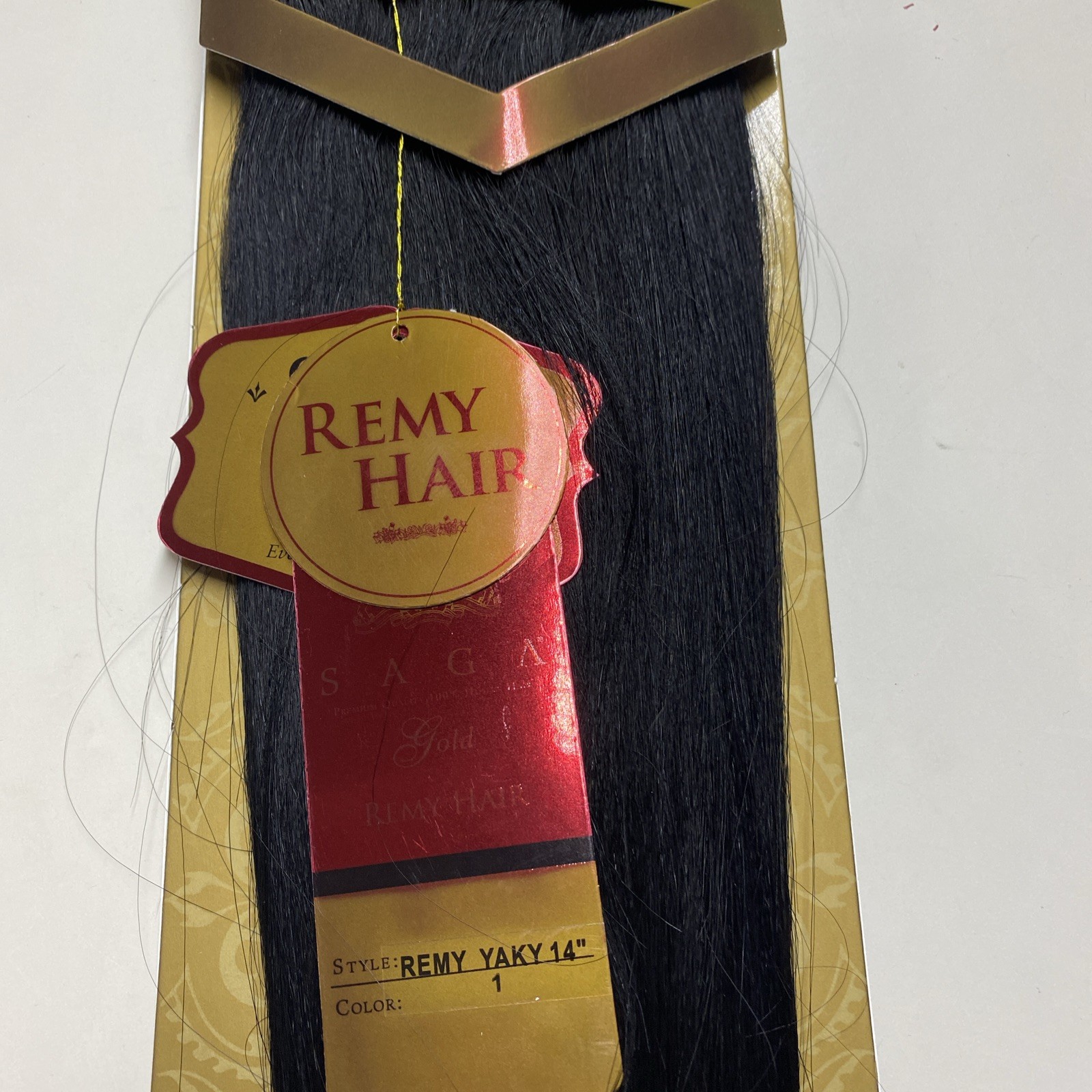 SAGA GOLD YAKY 14″_#1_100% HUMAN REMY HAIR WEAVE STRAIGHT EXTENSION
