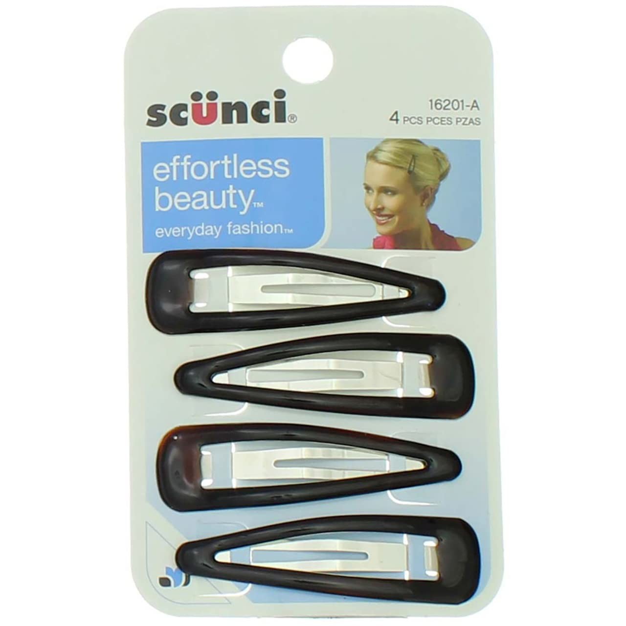 Scunci 1620103a048 4 Piece Medium Hair Clips, 0.3 Ounce Tortoise Enameled