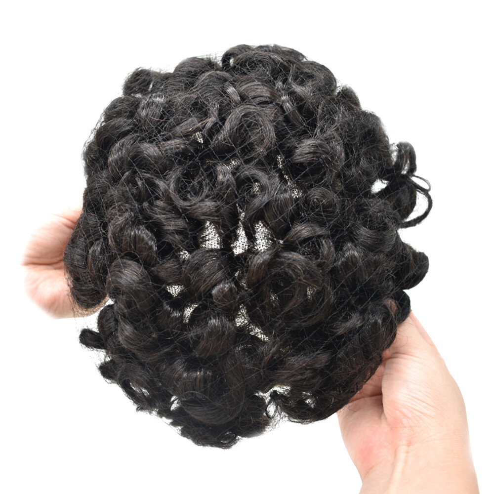 Curly Toupee for Black Men Human Hair System Fine Mono Poly Mens Wigs 20MM 25MM