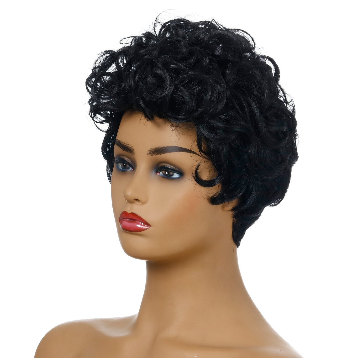 Women Curly Wavy Short Wigs Black Ladies Costume Synthetic Hair Brazilian Style