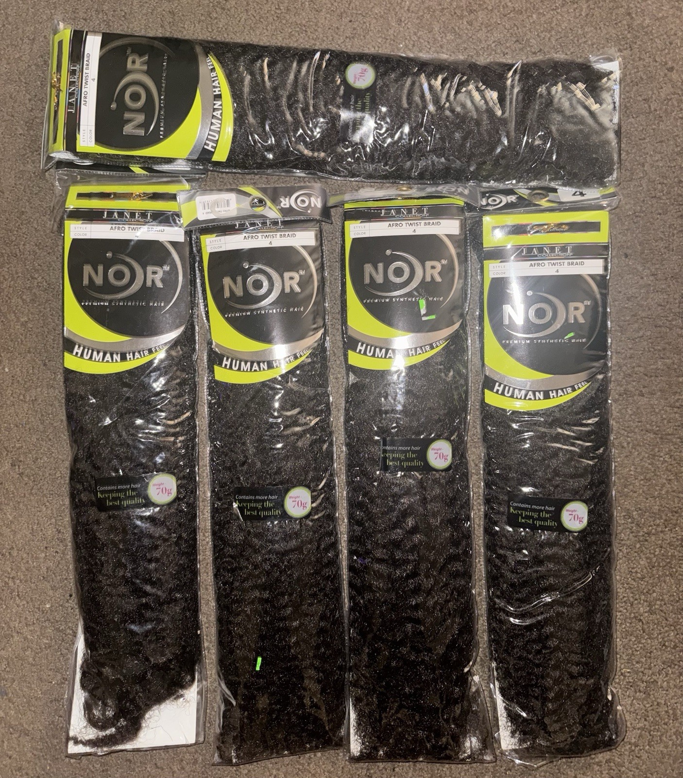 Janet Collection NOIR Afro Twist Braiding Hair 4” Dark Brown 70g Lot of 5 NWT