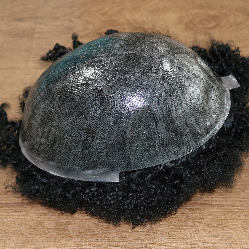 custom 10×10 inches 360 Wave Man Toupee Hair 10MM Curly Unit African Black Mens