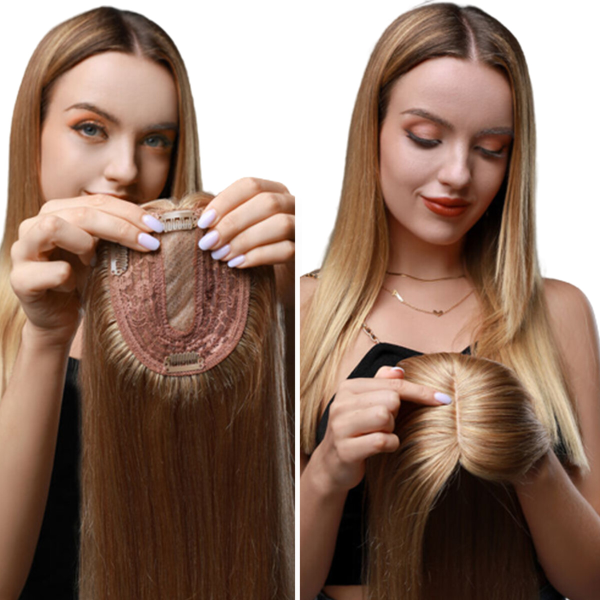 8*10in Lace 100% Real Human Hair Topper Women Clip In Part Top Toupee Hairpieces
