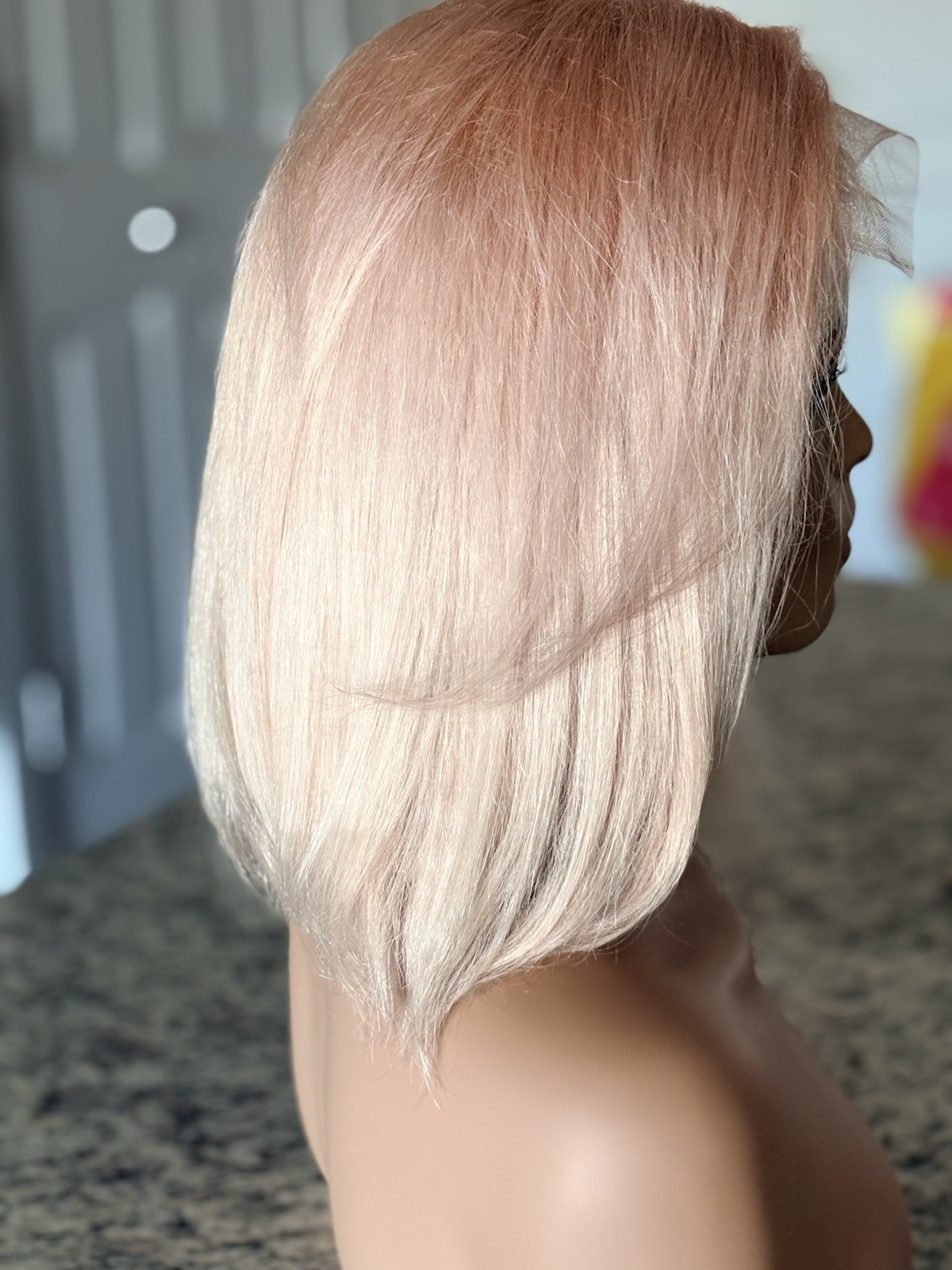 Rose Gold Blonde Human Hair Wig Straight 12inch 4×4 Lace Closure Glueless Wigs