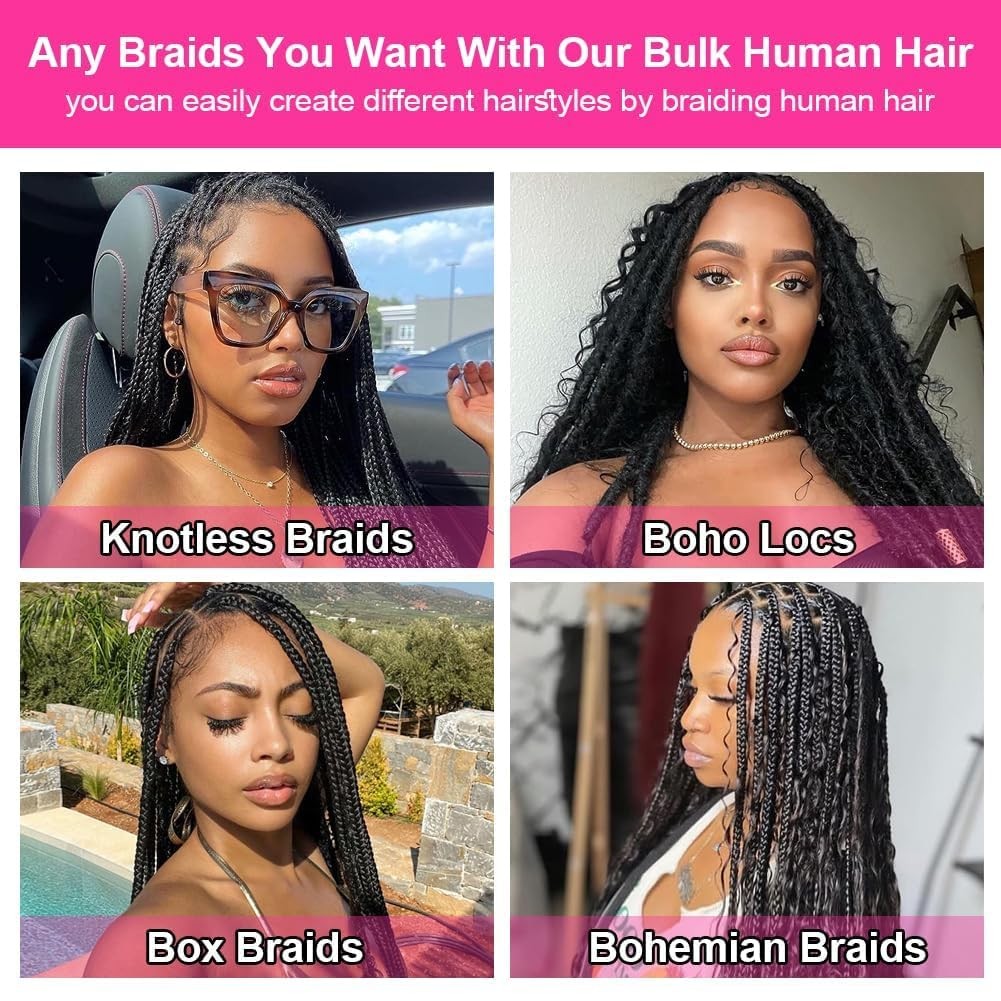 Human Braiding Hair 3 Bundles/Pack 150g Curly Water Wave Bulk Hair for Braidi…