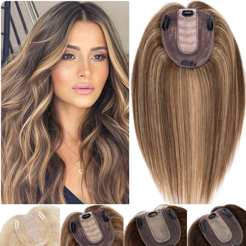 130% Clip In Human Hair Topper Top Hairpiece Toupee Wigs Bangs Thick Large Base