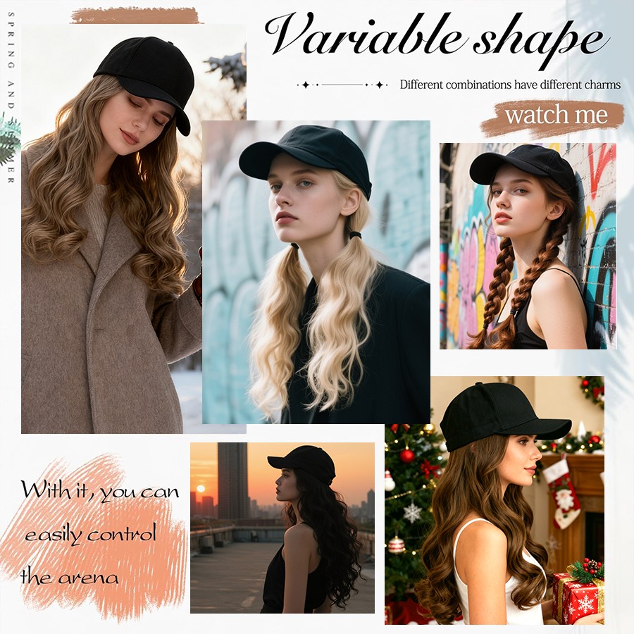 US Cap With Hair Extensions Baseball Hat Straight Wavy Beanie Sun Hat Hairpiece