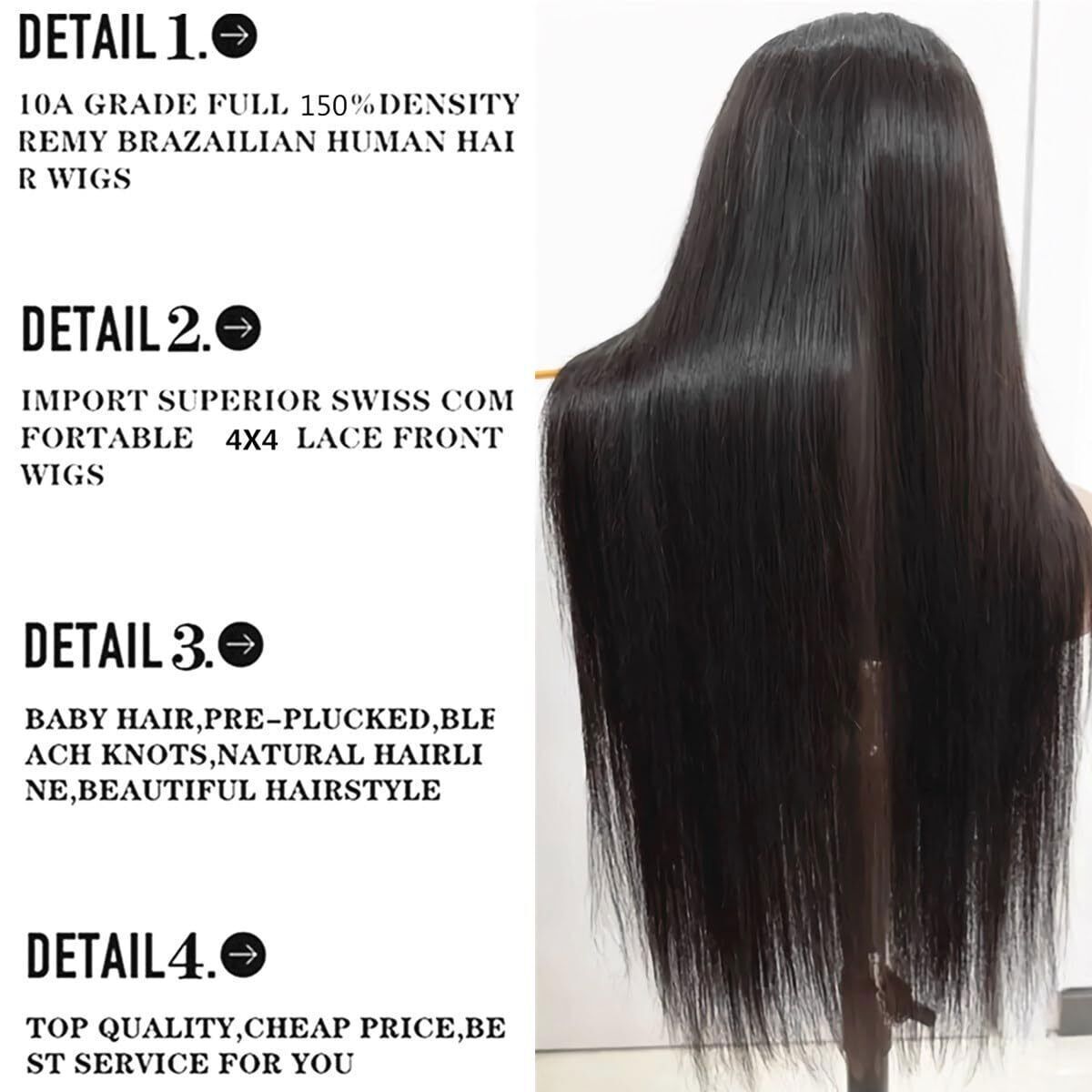 32 Inch Straight Lace Front Wig Human Hair 4×4 Lace Closure Wigs for Women