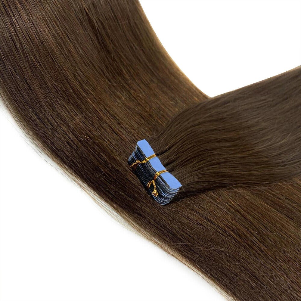 Seamless Tape in Human Hair Extensions Skin Weft Remy Hair Dark Brown 16in 20pcs