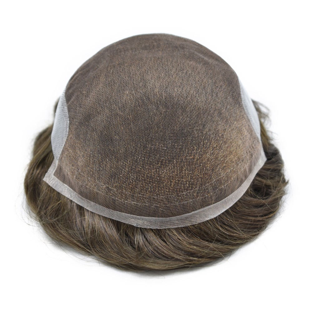 French Lace Front Toupee Human Hairpiece Bleached Knots Natural Hairline