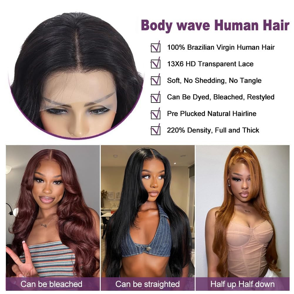 30 Inch 13X6 Lace Front Wigs Human Hair 220 Density Body Wave HD Lace Front Wigs