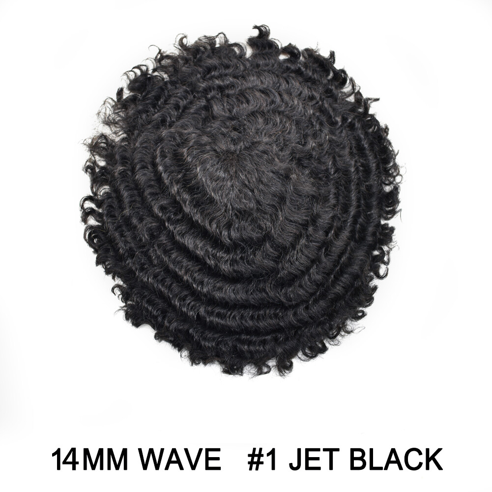 Black Afro Curl Mens Toupee Poly Skin 100%Human Hair African American Hairpieces
