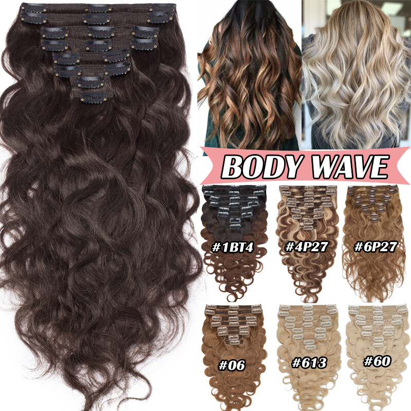 US Extra Thick Remy 100% Human Hair Extensions Clip In Full Head Double Weft 18″