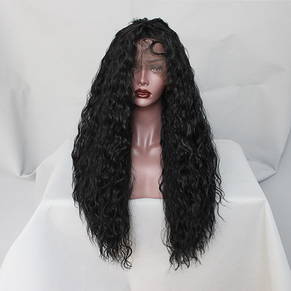 Water Wave Synthetic Lace Front Wigs Heat Resistant Black Color Lace Hair Wigs