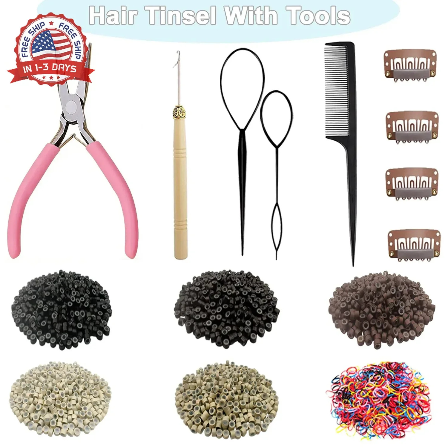 Hair Tinsel, 24 Colors 9800 Strands Hair Tinsel Kit with Tools, Heat Resistant T