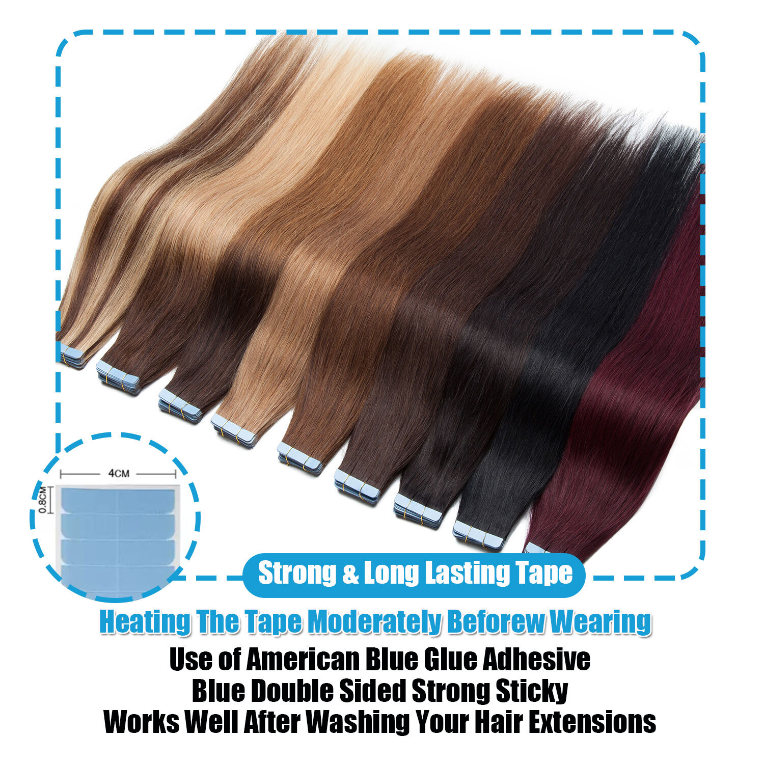 US Tape In Hair Extensions 10-100PCS Tape Adhesive Replacement Double Sided Glue