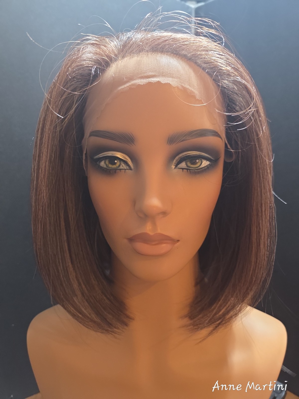 Women’s Lace Front Synthetic Straight Bob Wig Free-Part Medium Brown 11-20in