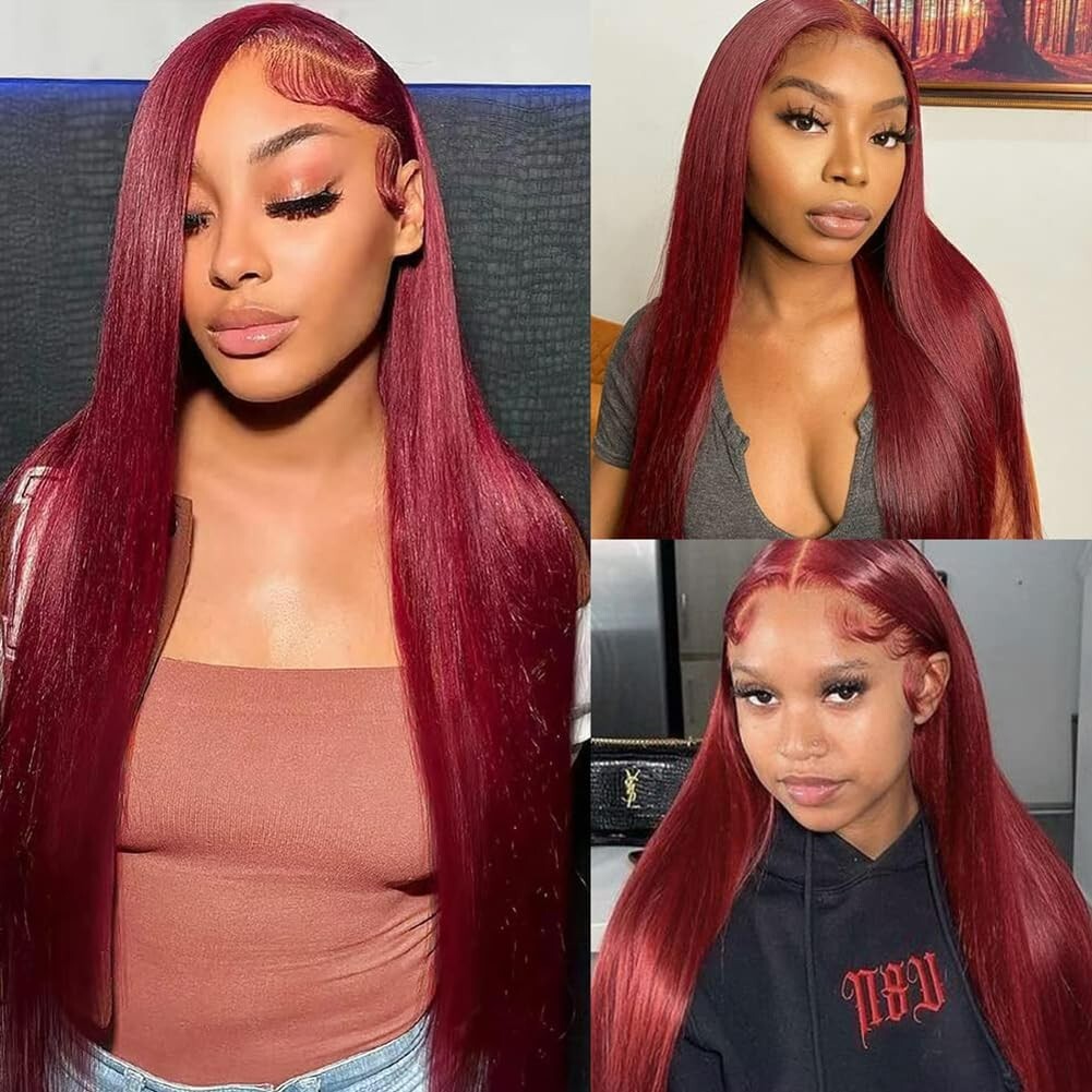 Long Straight Lace Front Wigs Burgundy Color Full Soft as Human Hair Women Party