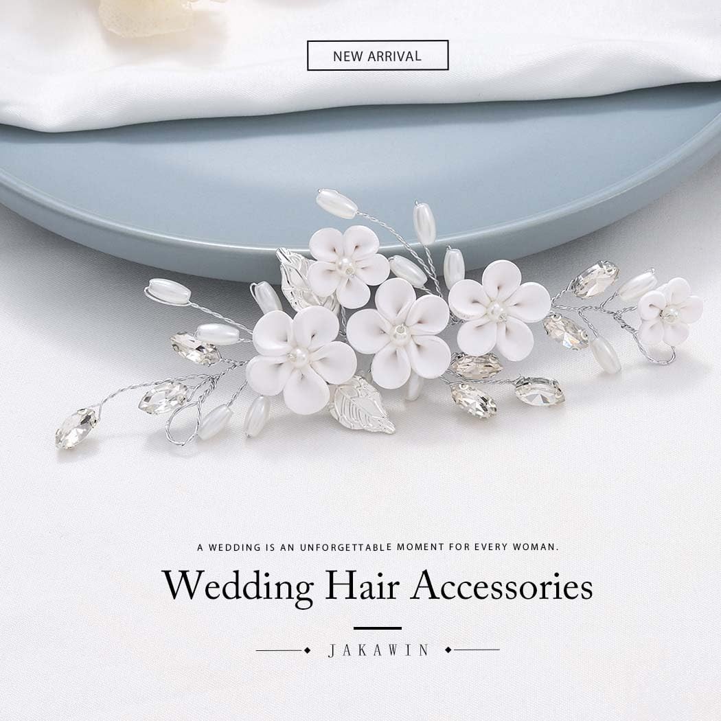 Silver Pearl Flower Bride Wedding Hair Vine Bridal Hair Piece For Women
