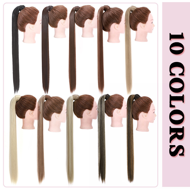 26″ 140g Clip in Wrap On Ponytail Hair Extensions Long Straight Thick As Human
