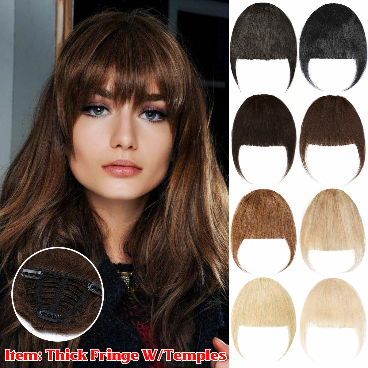 Thick Neat Air Bangs 100% Human Hair Extensions Clip in Fringe Front Hairpiece