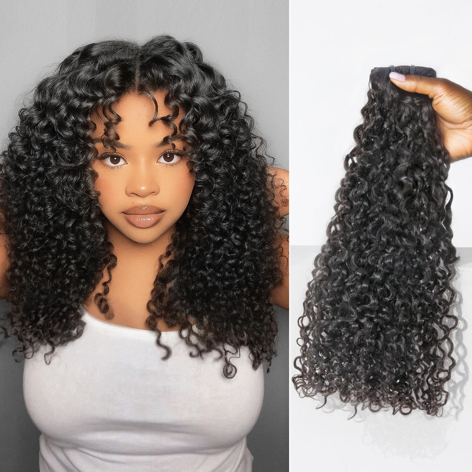 Invisible Messy Curly Clip-In Hair Extensions, 18″ Remy Human Hair, 110g, 6Pcs –