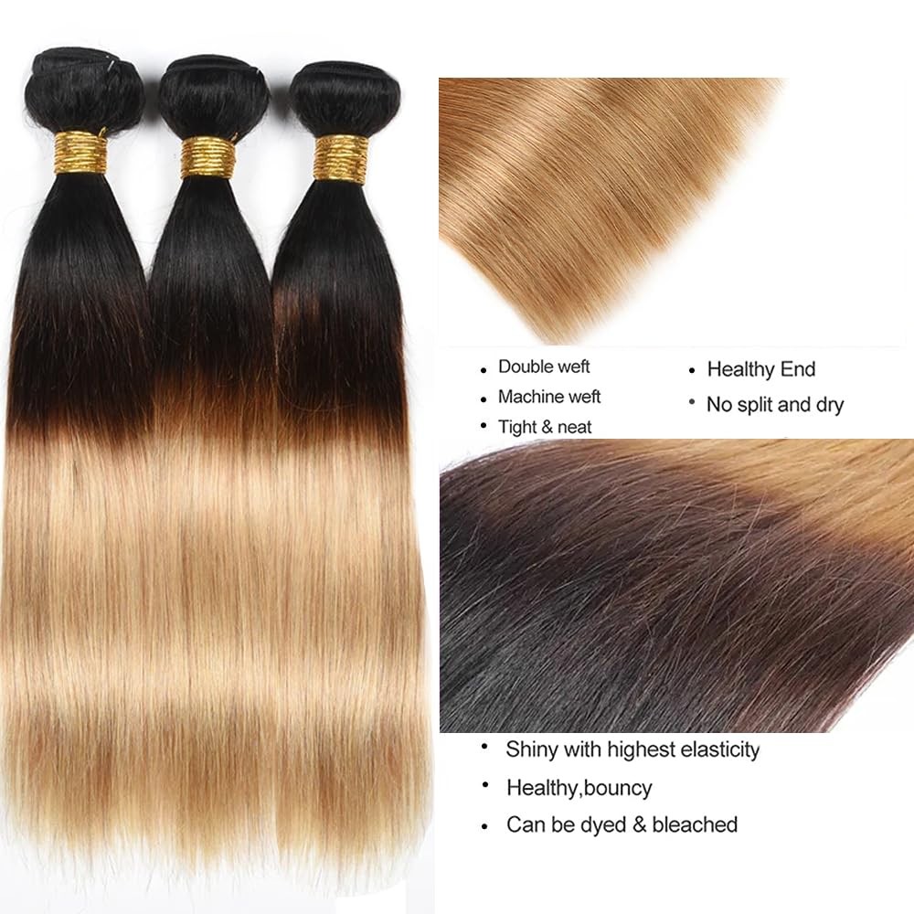 24 26 28 Inch T1B4/27 Ombre Blonde Bundles Human Hair Straight 3 Bundles 100 …