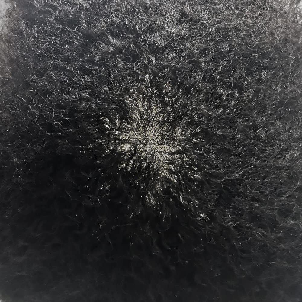 Afro Curly Toupee For Black Men Full Poly PU Skin Hairpiece Hair Replacement Wig