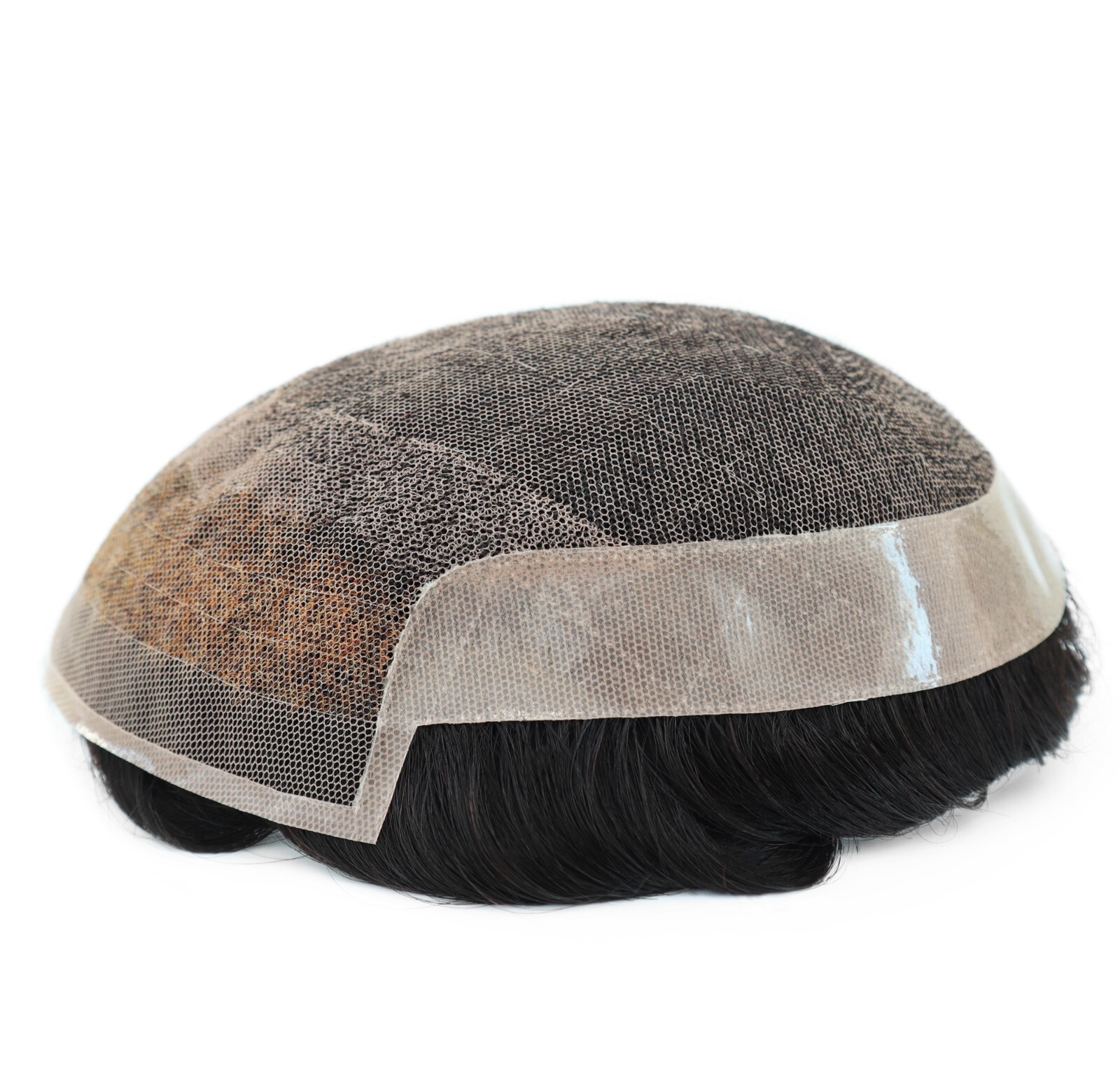 Mens Toupee Human Hair Replecement System Lace Front Natural Black Hairpiece #1C